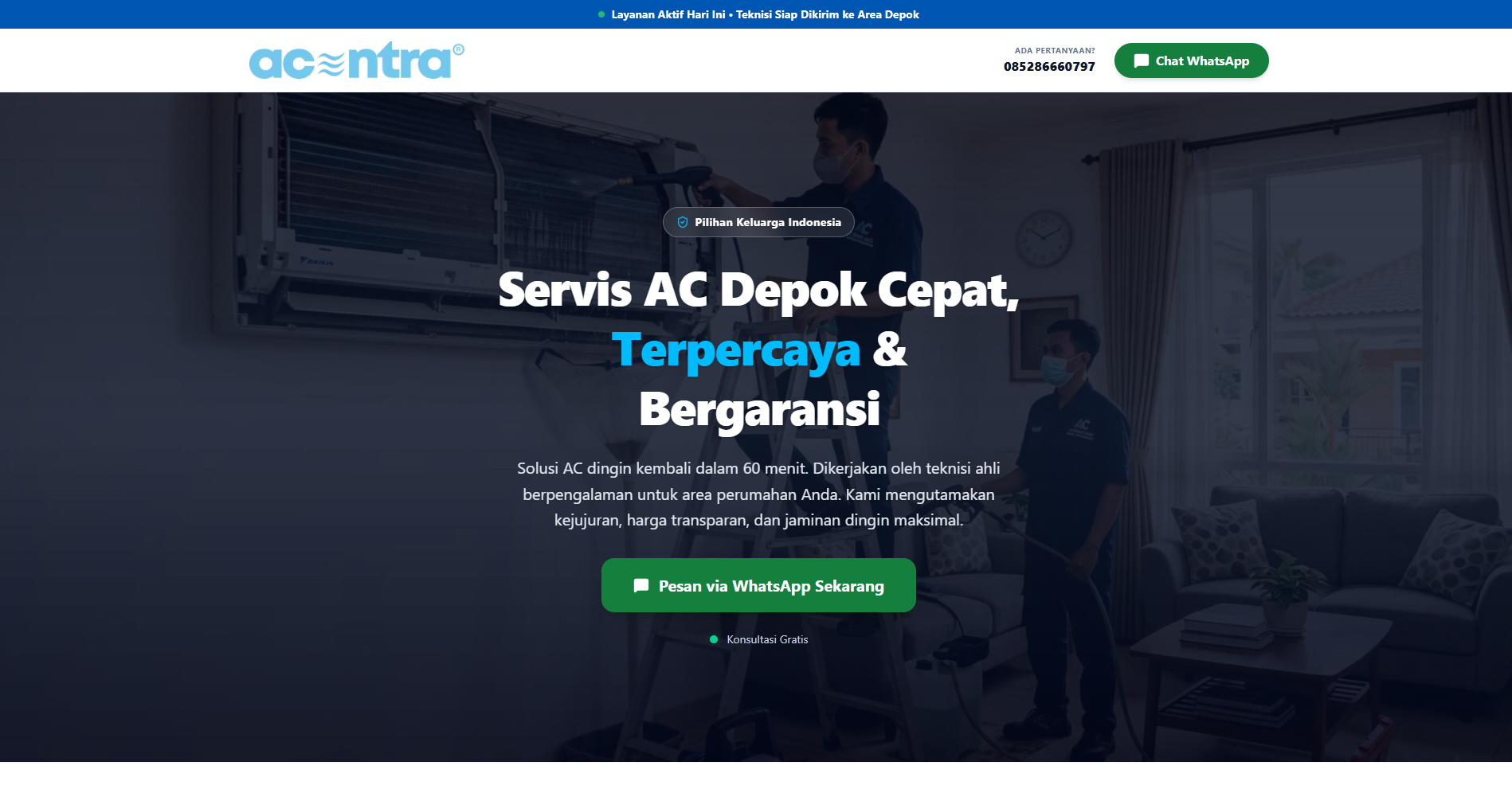 Acentra Service : Landing Page Service AC Depok